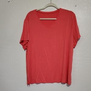 Vibrant Coral V-Neck Short Sleeve Top